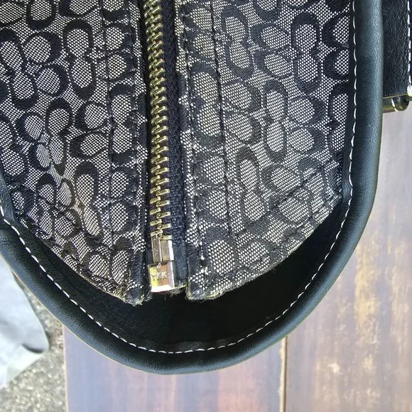 Coach Signature Shoulder Tote Bag Handbag Black and Tan Leather/canvas - Picture 13 of 15